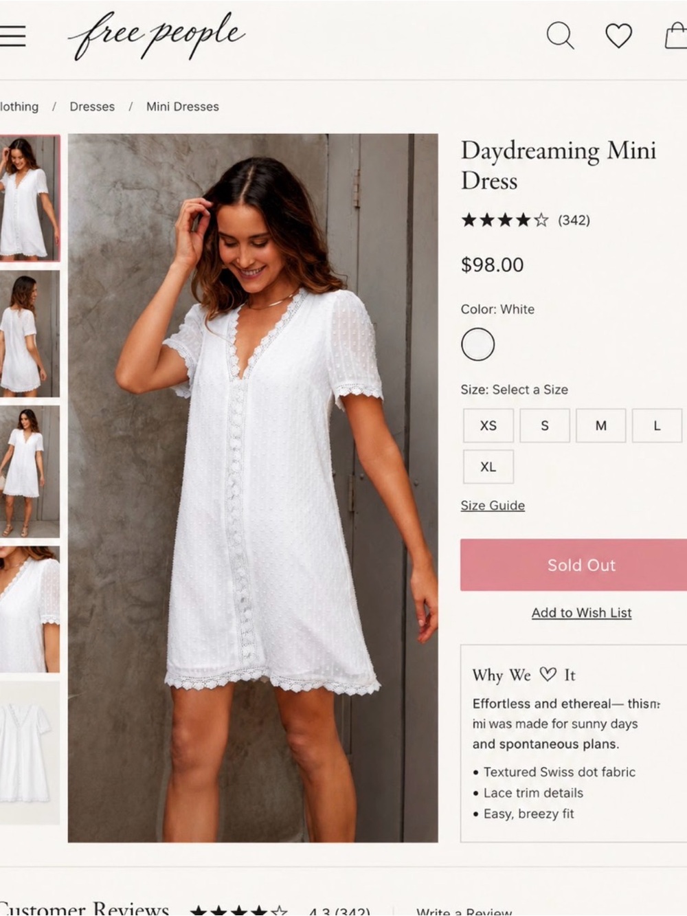 Free People White Daydreaming Lace-Trim Mini Dress